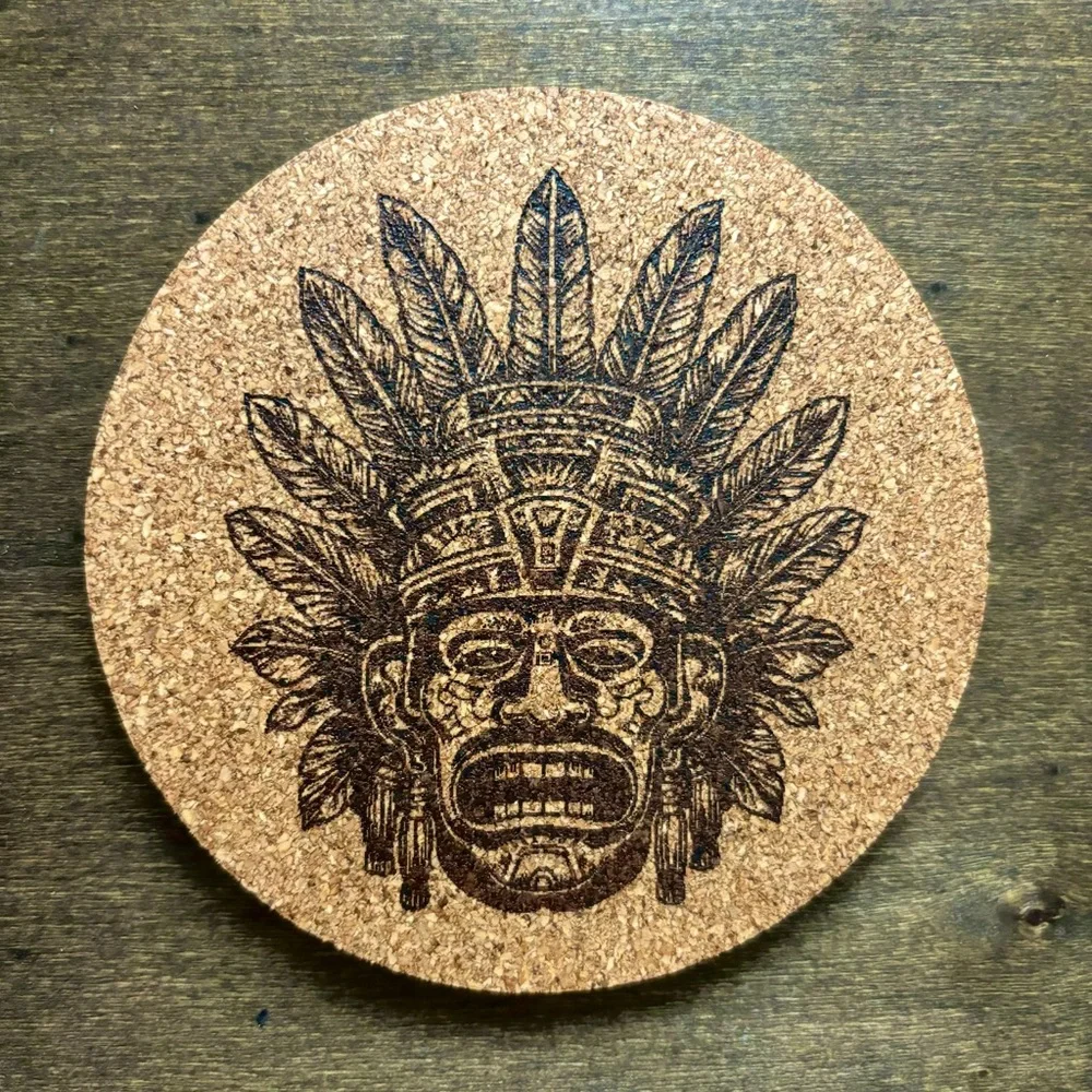 Aztec Clipart 12 Laser Engraved Cork Coaster